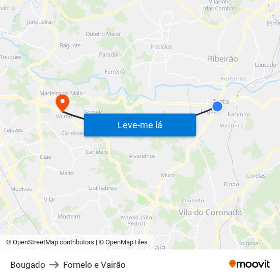 Bougado to Fornelo e Vairão map