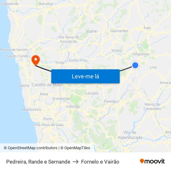 Pedreira, Rande e Sernande to Fornelo e Vairão map