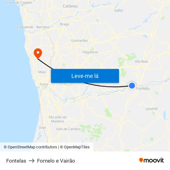 Fontelas to Fornelo e Vairão map