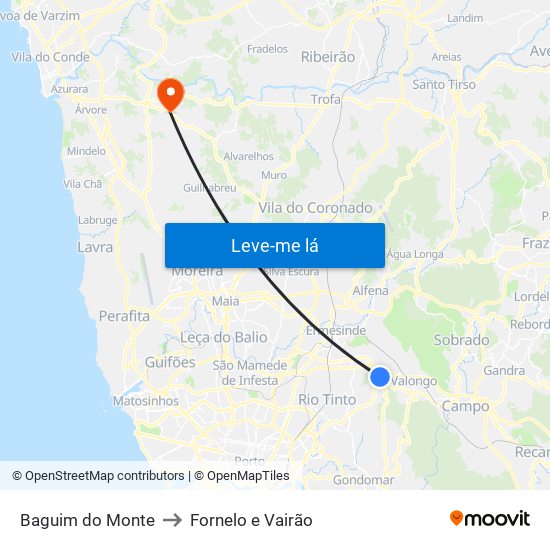 Baguim do Monte to Fornelo e Vairão map