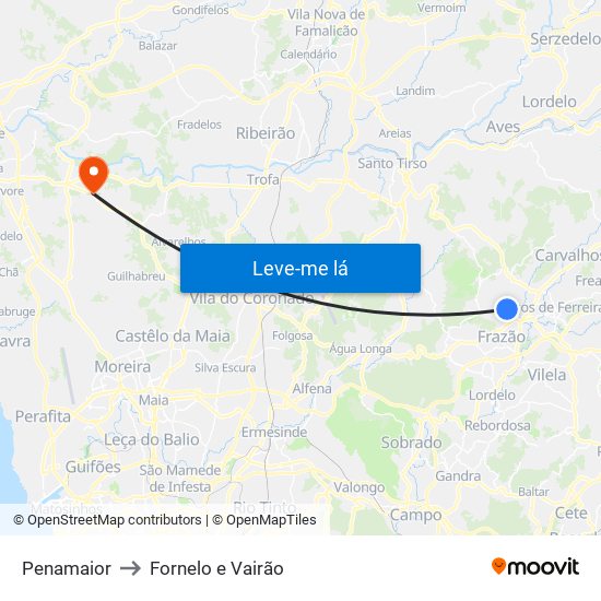 Penamaior to Fornelo e Vairão map