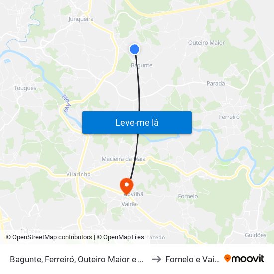 Bagunte, Ferreiró, Outeiro Maior e Parada to Fornelo e Vairão map