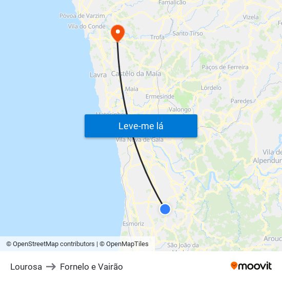 Lourosa to Fornelo e Vairão map