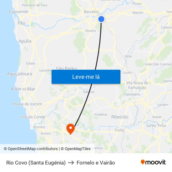 Rio Covo (Santa Eugénia) to Fornelo e Vairão map
