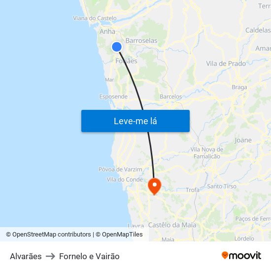 Alvarães to Fornelo e Vairão map