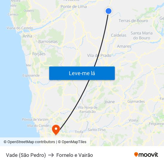 Vade (São Pedro) to Fornelo e Vairão map