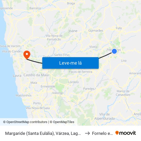 Margaride (Santa Eulália), Várzea, Lagares, Varziela e Moure to Fornelo e Vairão map