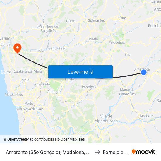 Amarante (São Gonçalo), Madalena, Cepelos e Gatão to Fornelo e Vairão map