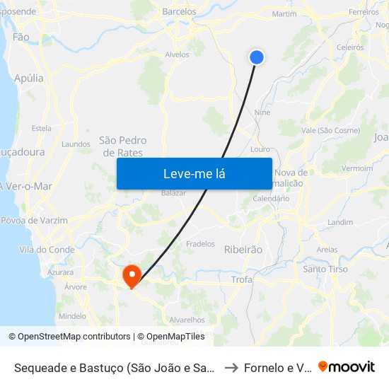 Sequeade e Bastuço (São João e Santo Estêvão) to Fornelo e Vairão map