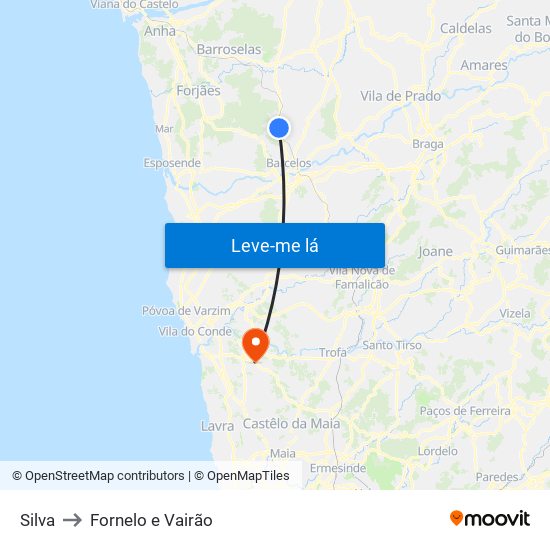 Silva to Fornelo e Vairão map