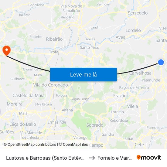 Lustosa e Barrosas (Santo Estêvão) to Fornelo e Vairão map