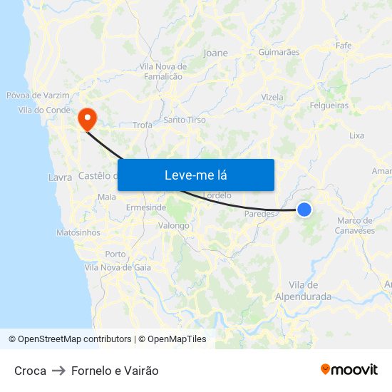 Croca to Fornelo e Vairão map