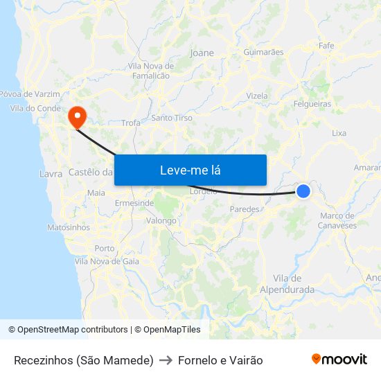 Recezinhos (São Mamede) to Fornelo e Vairão map