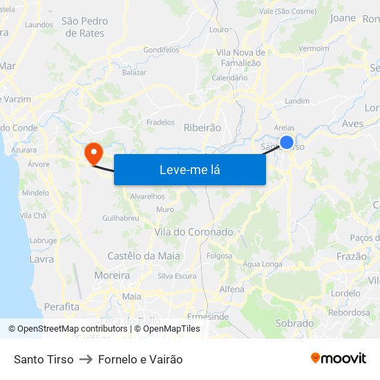 Santo Tirso to Fornelo e Vairão map
