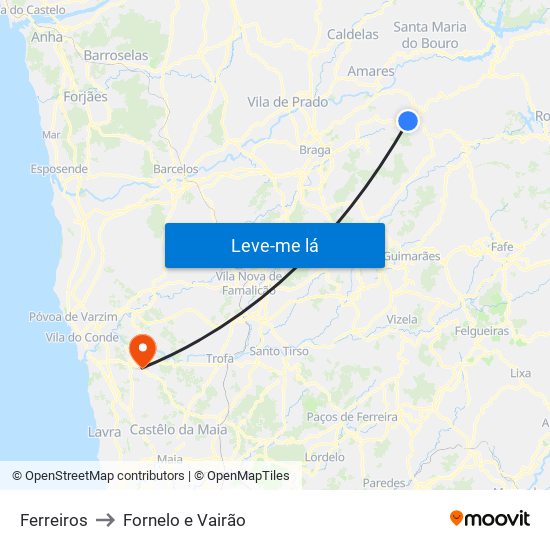 Ferreiros to Fornelo e Vairão map