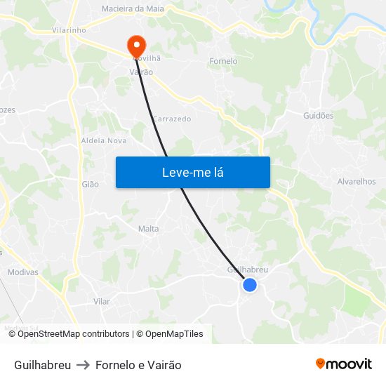 Guilhabreu to Fornelo e Vairão map