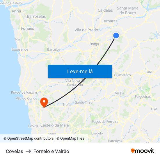 Covelas to Fornelo e Vairão map