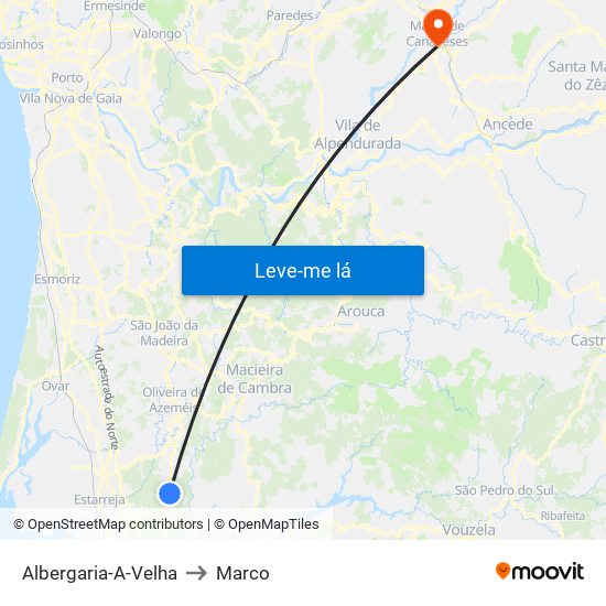 Albergaria-A-Velha to Marco map