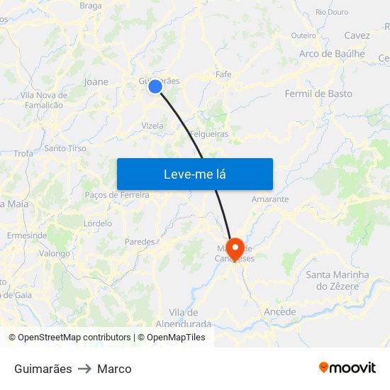 Guimarães to Marco map