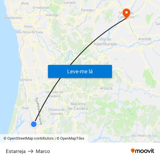 Estarreja to Marco map