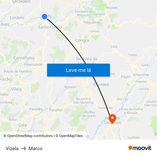 Vizela to Marco map