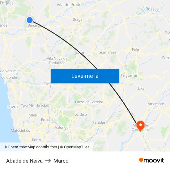 Abade de Neiva to Marco map