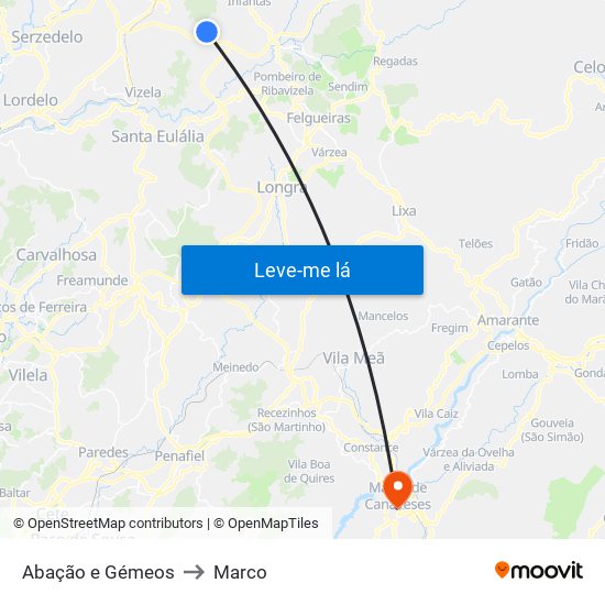 Abação e Gémeos to Marco map