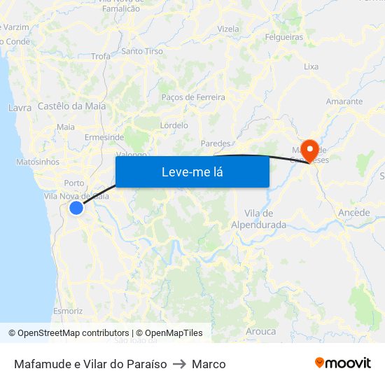Mafamude e Vilar do Paraíso to Marco map