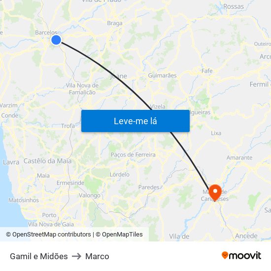 Gamil e Midões to Marco map