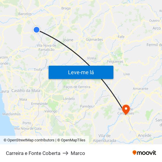 Carreira e Fonte Coberta to Marco map
