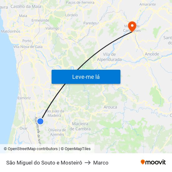 São Miguel do Souto e Mosteirô to Marco map
