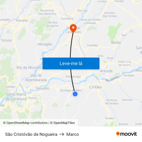 São Cristóvão de Nogueira to Marco map