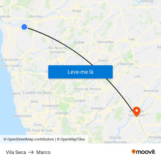 Vila Seca to Marco map