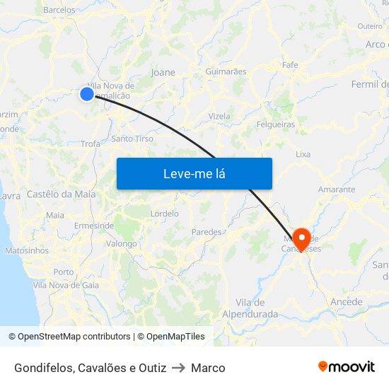 Gondifelos, Cavalões e Outiz to Marco map