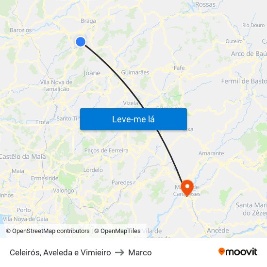 Celeirós, Aveleda e Vimieiro to Marco map