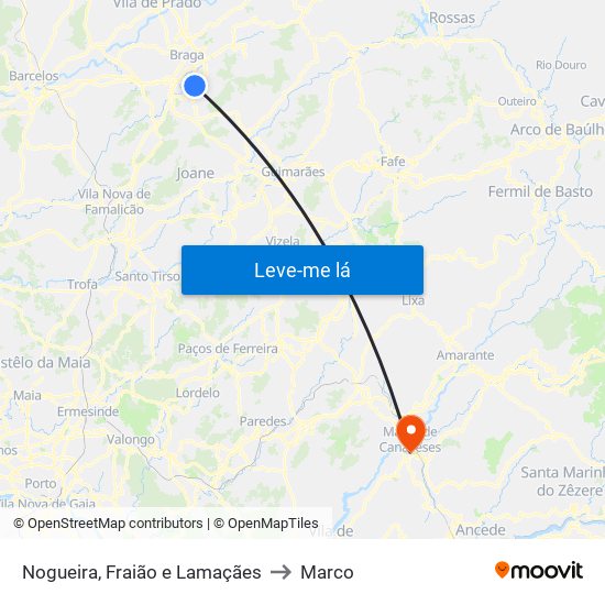 Nogueira, Fraião e Lamaçães to Marco map