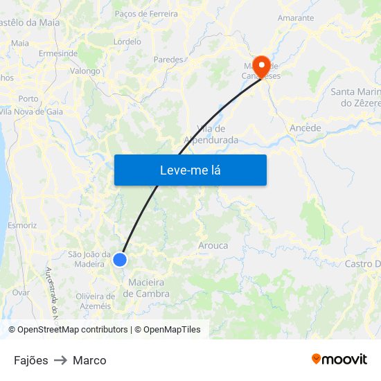 Fajões to Marco map