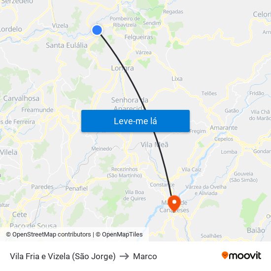 Vila Fria e Vizela (São Jorge) to Marco map