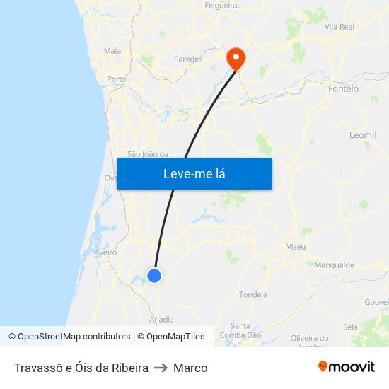 Travassô e Óis da Ribeira to Marco map