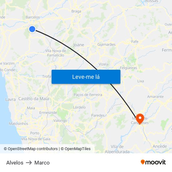 Alvelos to Marco map