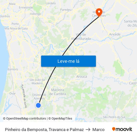 Pinheiro da Bemposta, Travanca e Palmaz to Marco map