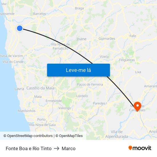 Fonte Boa e Rio Tinto to Marco map