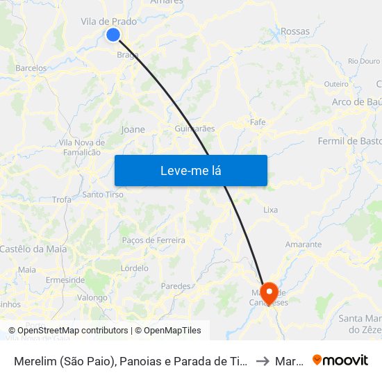 Merelim (São Paio), Panoias e Parada de Tibães to Marco map