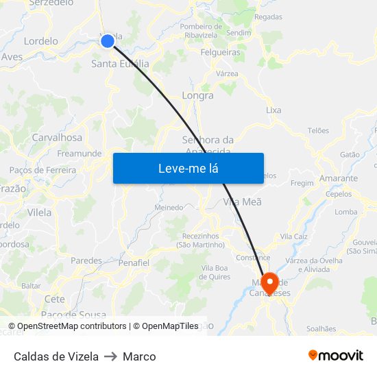 Caldas de Vizela to Marco map