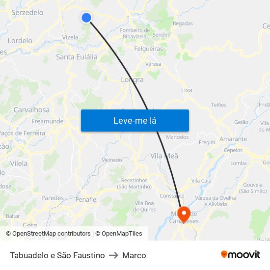 Tabuadelo e São Faustino to Marco map