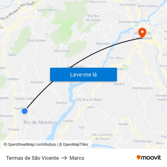 Termas de São Vicente to Marco map