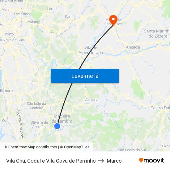 Vila Chã, Codal e Vila Cova de Perrinho to Marco map