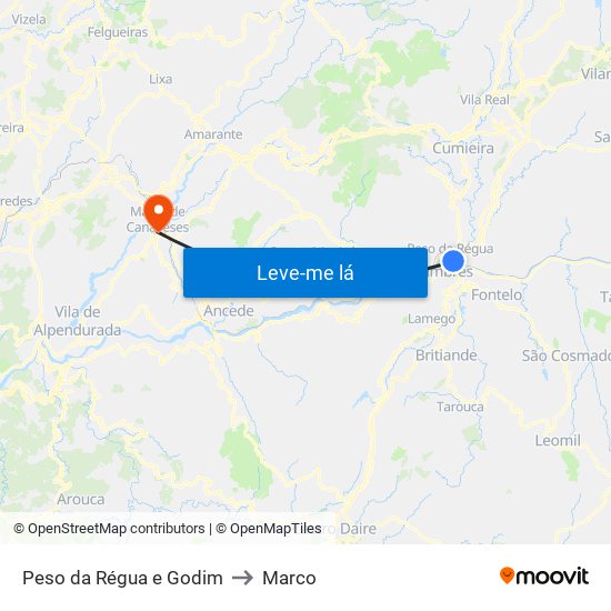 Peso da Régua e Godim to Marco map