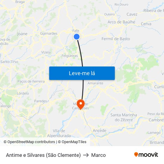 Antime e Silvares (São Clemente) to Marco map