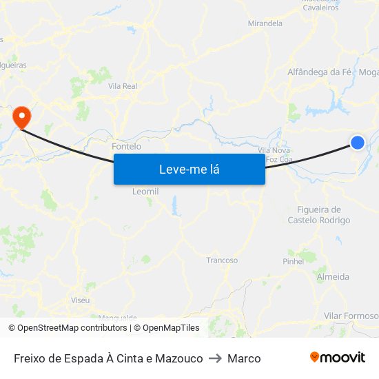 Freixo de Espada À Cinta e Mazouco to Marco map